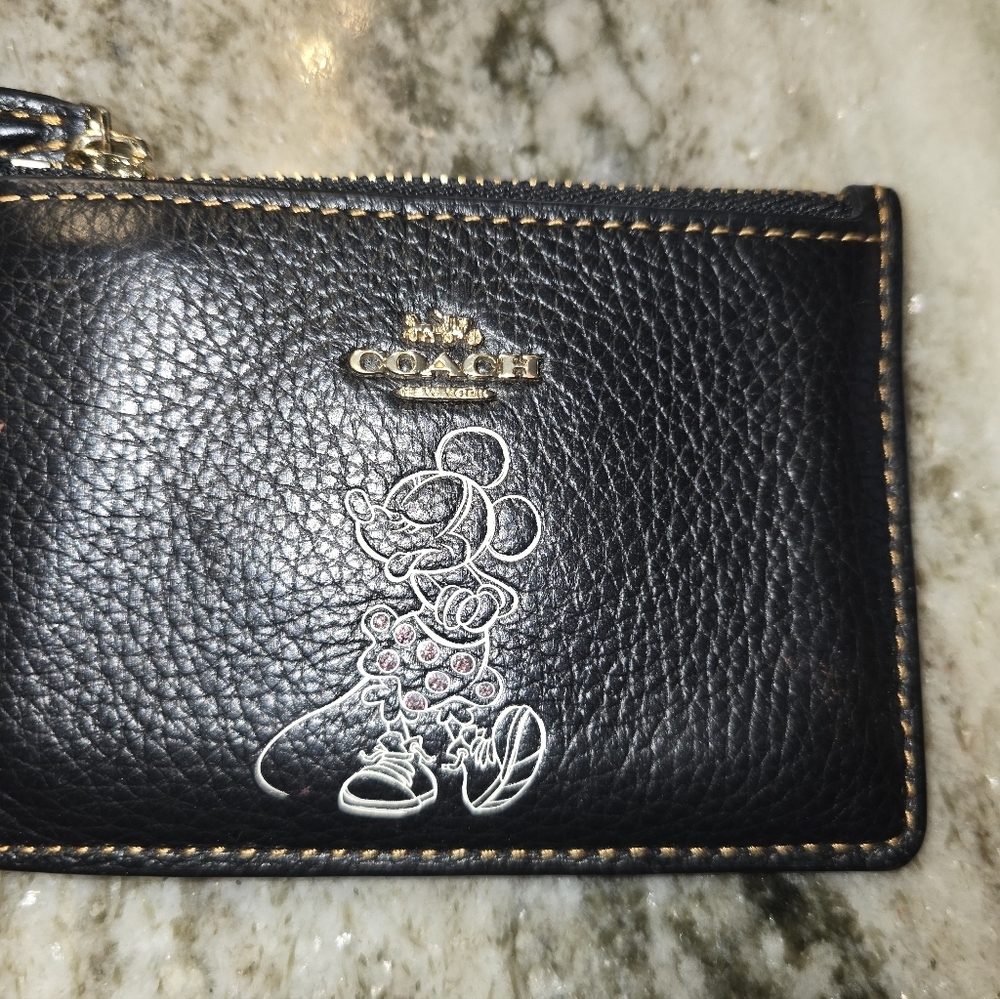 Coach Black Leather Minnie Mouse Zip Card Case - Picture 3 of 4